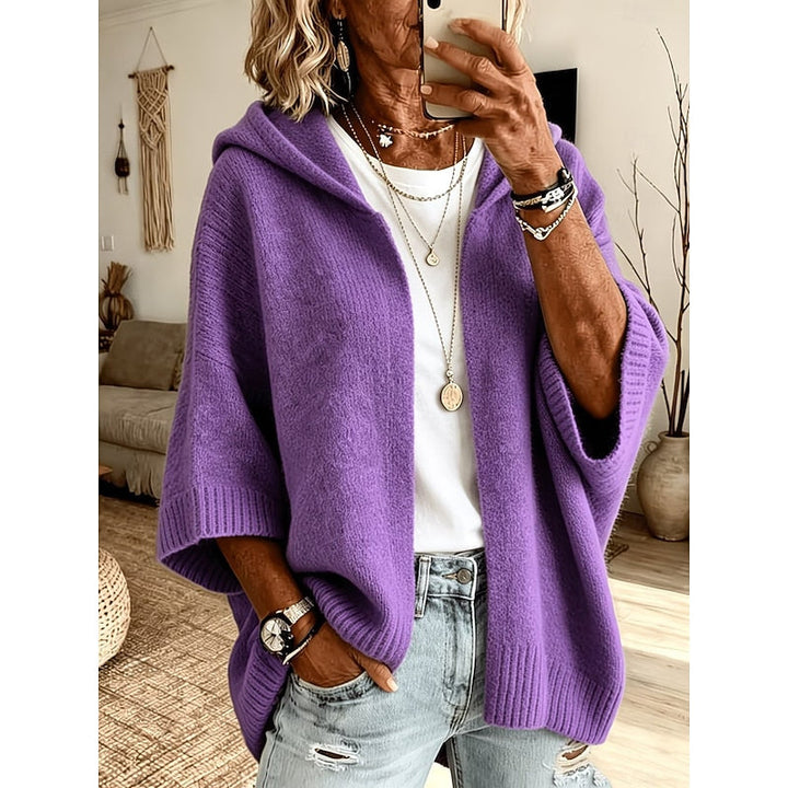 Women's Hooded Open-Front Cardigan in purple, Relaxed Fit