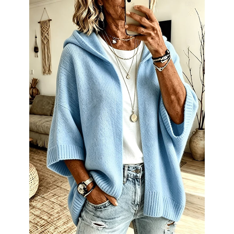 Women's Hooded Open-Front Cardigan in sky blue, Relaxed Fit