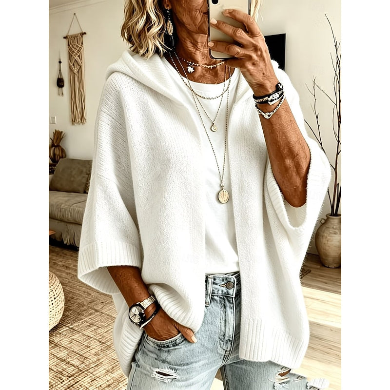 Women's Hooded Open-Front Cardigan in white, Relaxed Fit
