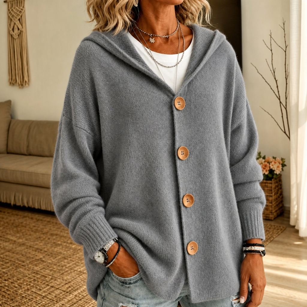 Women's Hooded Waffle-Knit Button-Front Cardigan