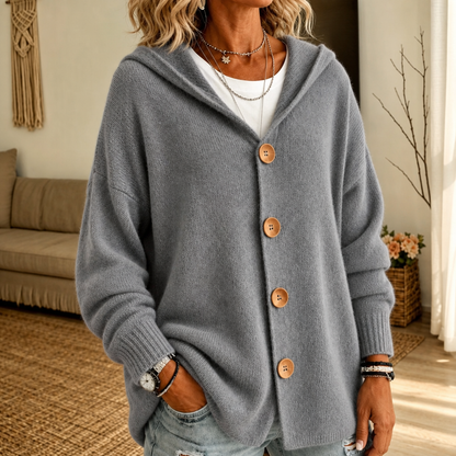 Women's Hooded Waffle-Knit Button-Front Cardigan