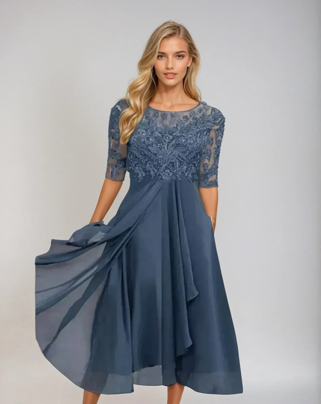 Women's Lace Midi Dress in blue, Elegant Occasion Wear