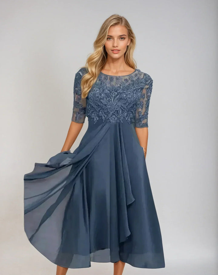 Women's Lace Midi Dress in blue, Elegant Occasion Wear