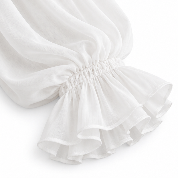 Women's Lace Patchwork Ruffle Cuff Blouse - Hip Length