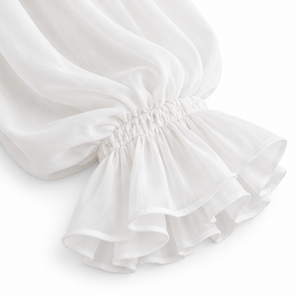 Women's Lace Patchwork Ruffle Cuff Blouse - Hip Length