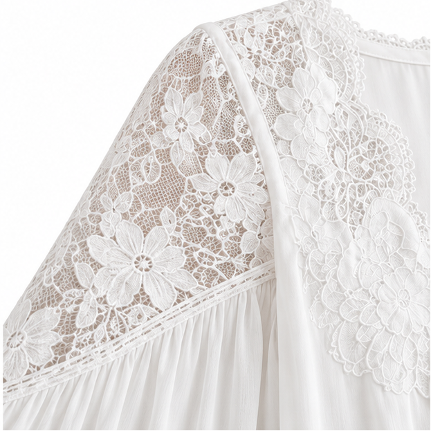 Women's Lace Patchwork Ruffle Cuff Blouse - Hip Length