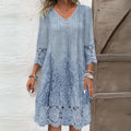 Women's Lace-Trim Midi Dress - Elegant V-Neck