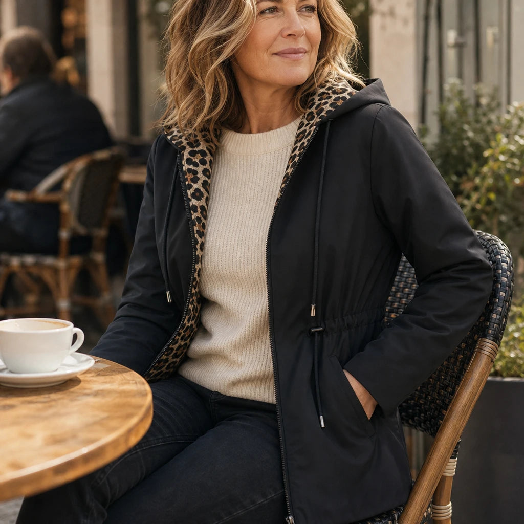 Women's Leopard Print Reversible Hooded Jacket - Two-Sided Style