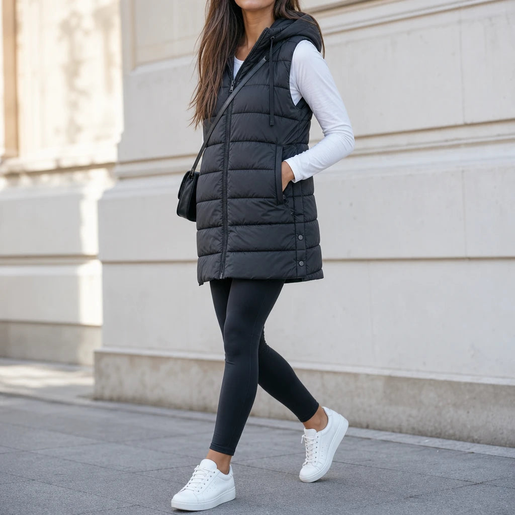 Women's Long Hooded Puffer Vest - Longline Casual