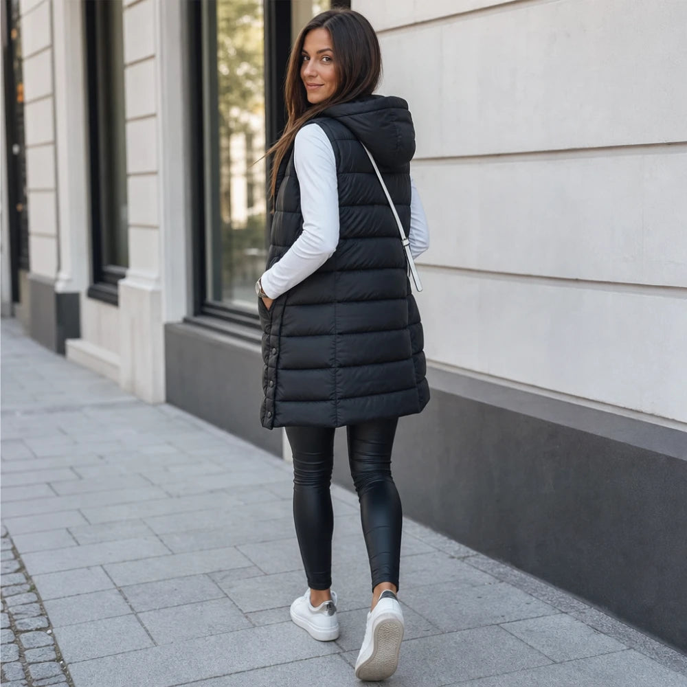 Women's Long Hooded Puffer Vest - Longline Casual