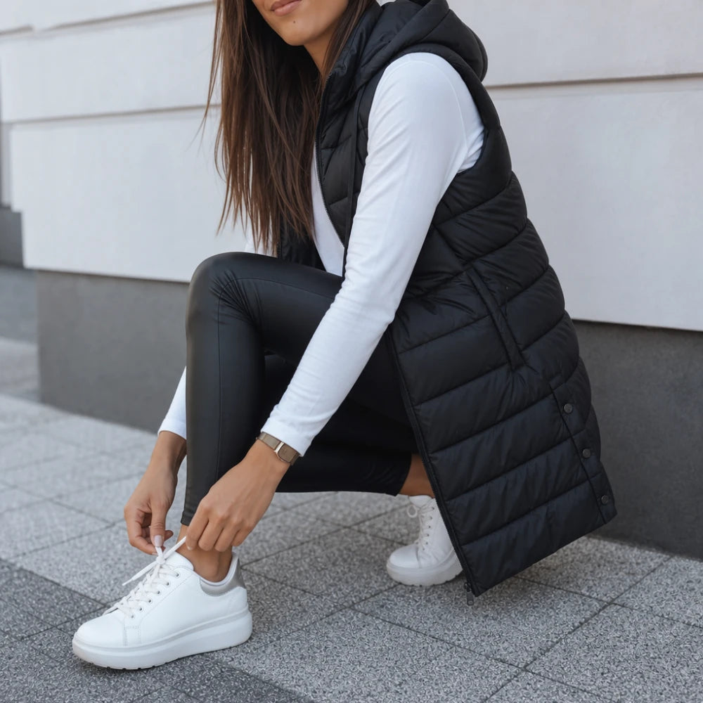 Women's Long Hooded Puffer Vest - Longline Casual