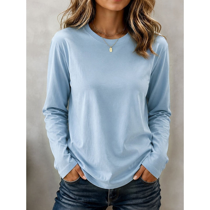 Women's Long Sleeve Crew Neck Top in blue, Classic Everyday Essential