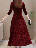 Women's Long-Sleeve Midi Dress - Elegant V-Neck