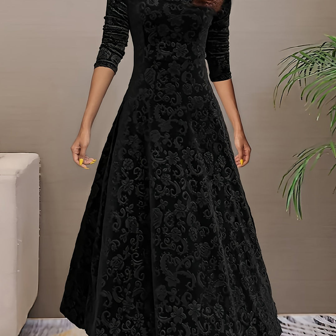Women's Long-Sleeve Midi Dress - Elegant V-Neck