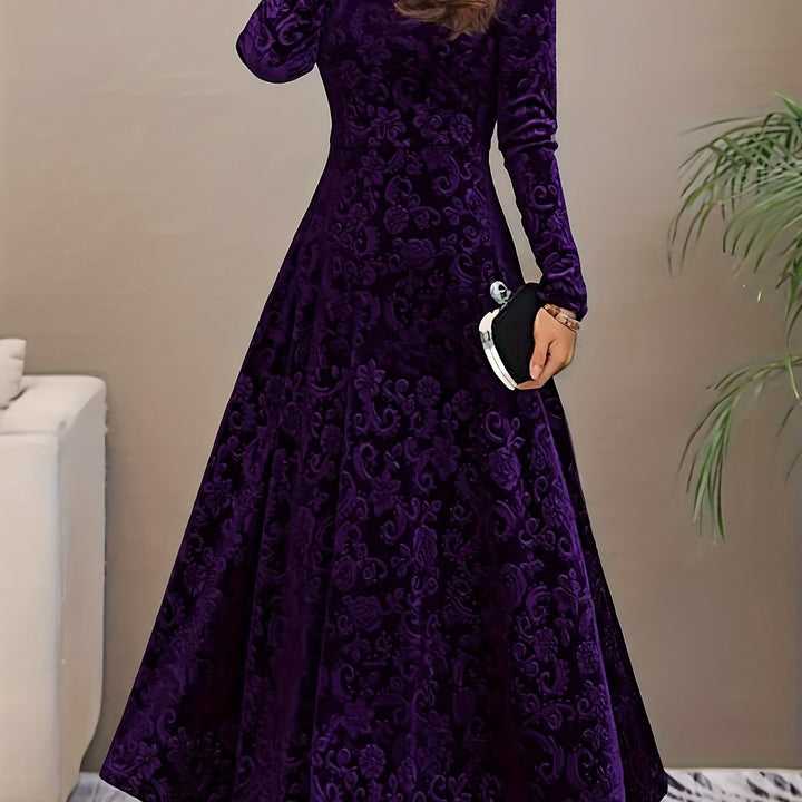 Women's Long-Sleeve Midi Dress - Elegant V-Neck