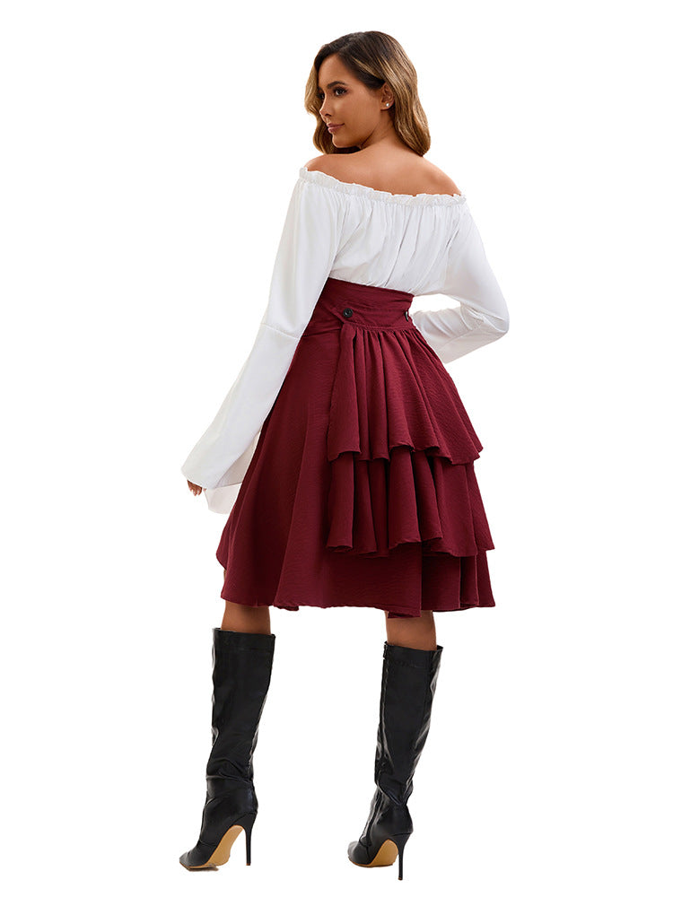 Women's Medieval Renaissance Halloween Costume – Bell Sleeve Lace-Up D
