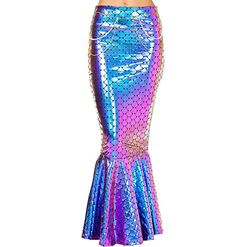 Women's Mermaid Fish Scale Maxi Skirt Halloween Costume – Flared Hem