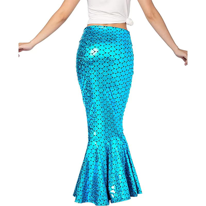 Women's Mermaid Fish Scale Maxi Skirt Halloween Costume – Flared Hem
