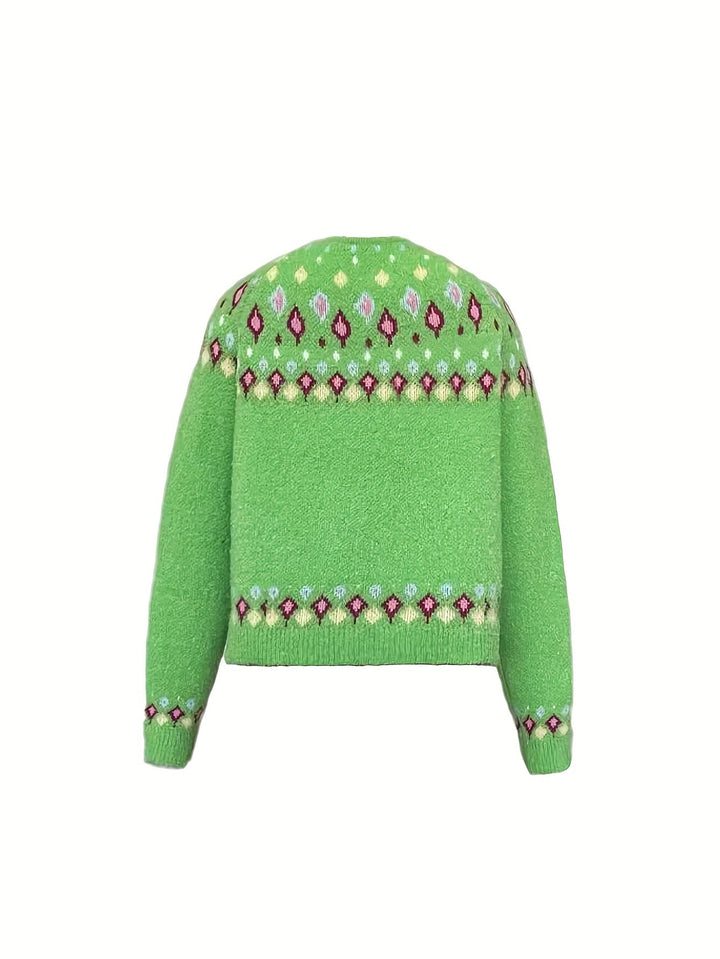 Women's Nordic Patterned Cardigan - Relaxed Button-Front Layer