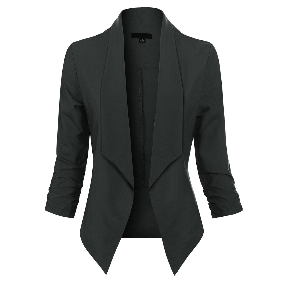 Women's Open-Front Draped Blazer in black, Lightweight Layer