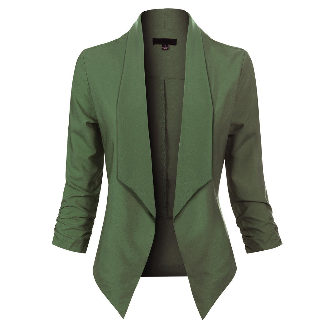 Women's Open-Front Draped Blazer in green, Lightweight Layer