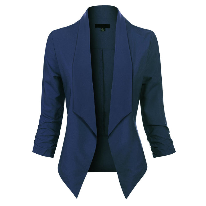 Women's Open-Front Draped Blazer in navy, Lightweight Layer