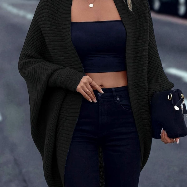 Women's Open-Front Longline Knit Cardigan - Oversized Layer