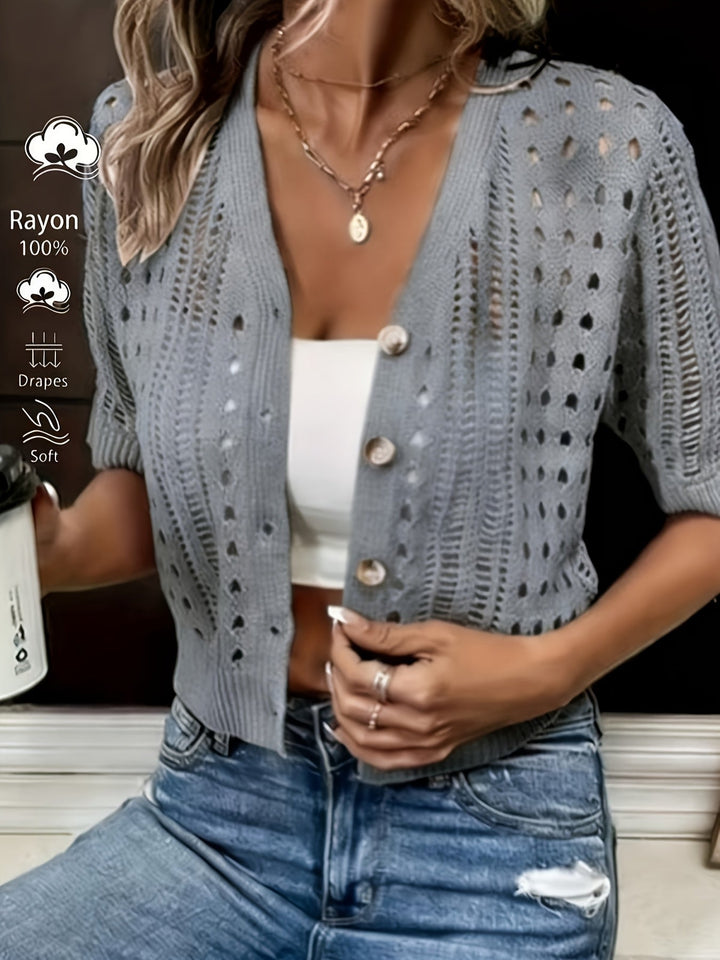 Women's Open-Knit Short-Sleeve Cardigan - Delphine