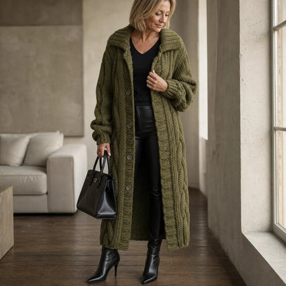 Women's Oversized Cable-Knit Longline Cardigan - Open Front