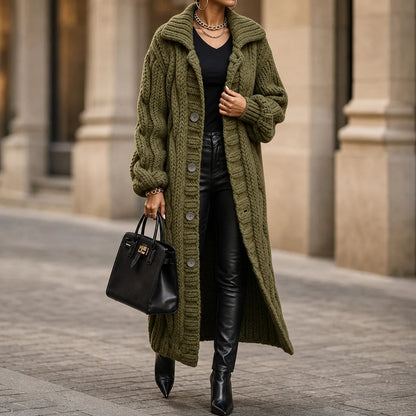 Women's Oversized Cable-Knit Longline Cardigan - Open Front