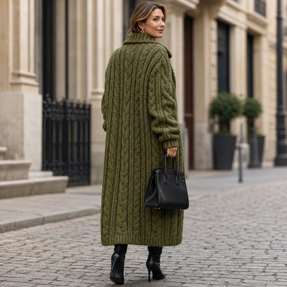 Women's Oversized Cable-Knit Longline Cardigan - Open Front