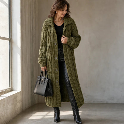 Women's Oversized Cable-Knit Longline Cardigan - Open Front