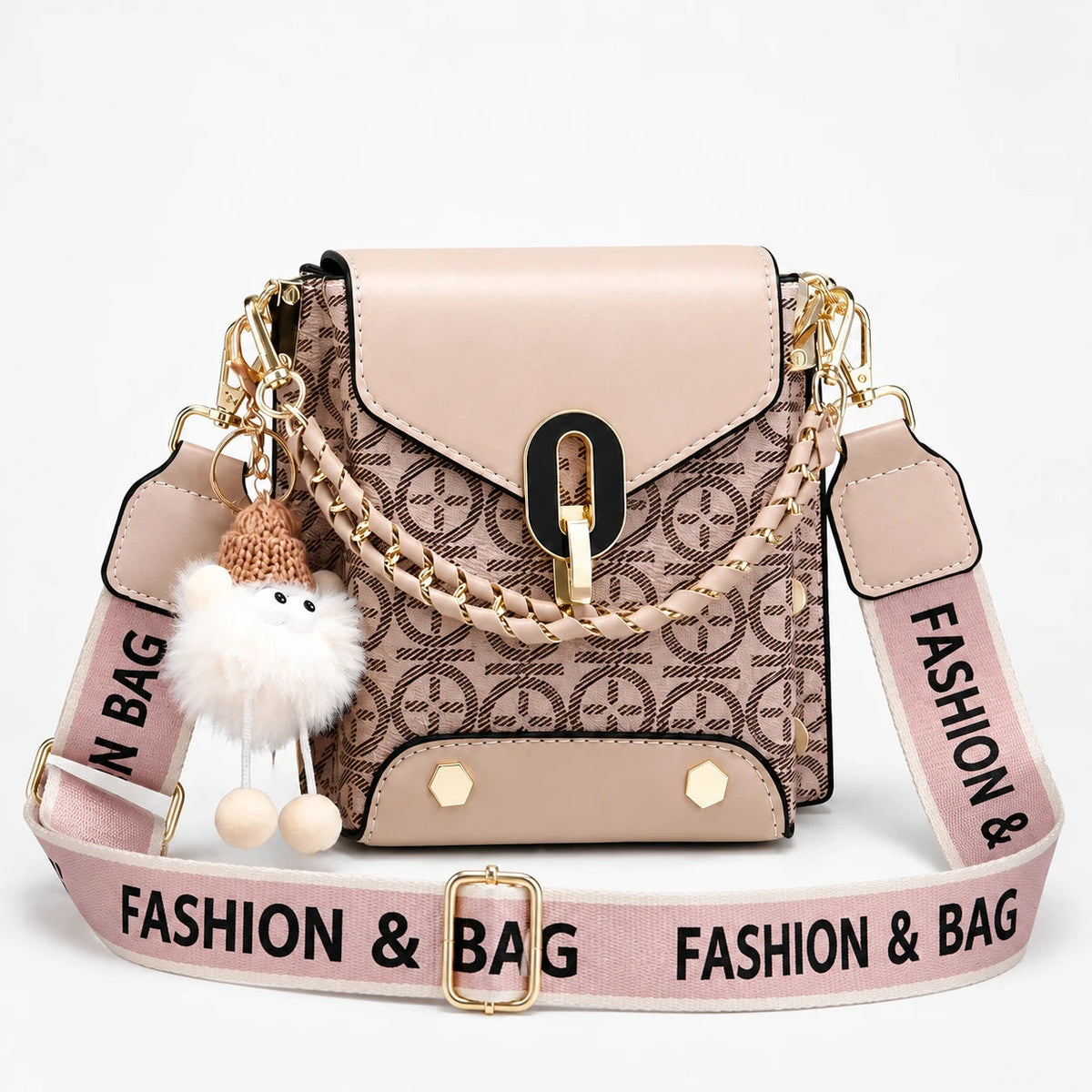 Women's Patterned Crossbody Bag in beige, Compact & Hands-Free