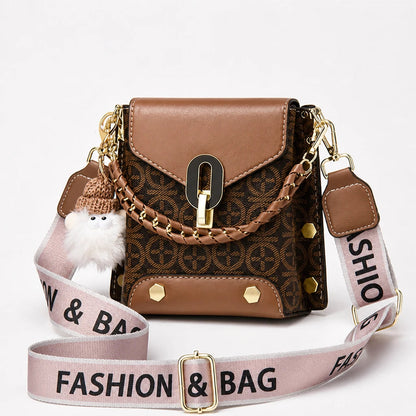 Women's Patterned Crossbody Bag in brown, Compact & Hands-Free