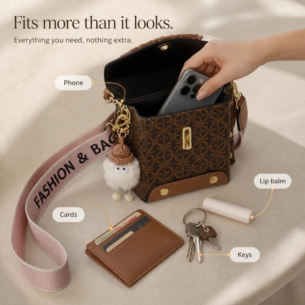 Women's Patterned Crossbody Bag - Compact & Hands-Free