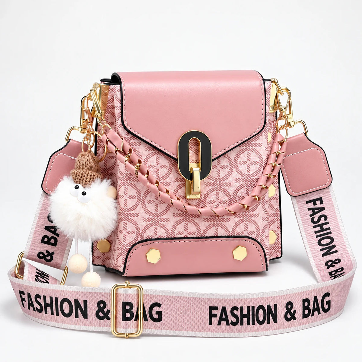 Women's Patterned Crossbody Bag in pink, Compact & Hands-Free