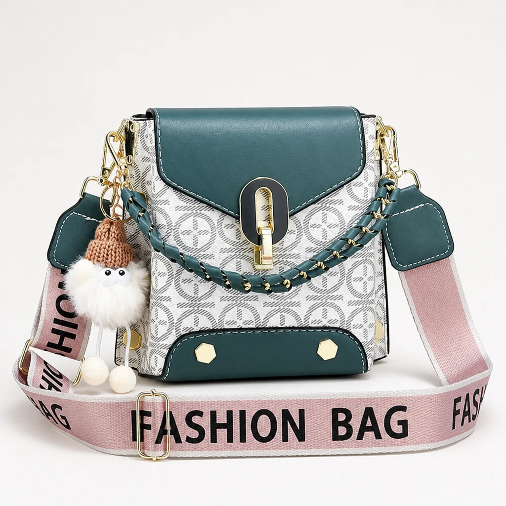 Women's Patterned Crossbody Bag in teal, Compact & Hands-Free