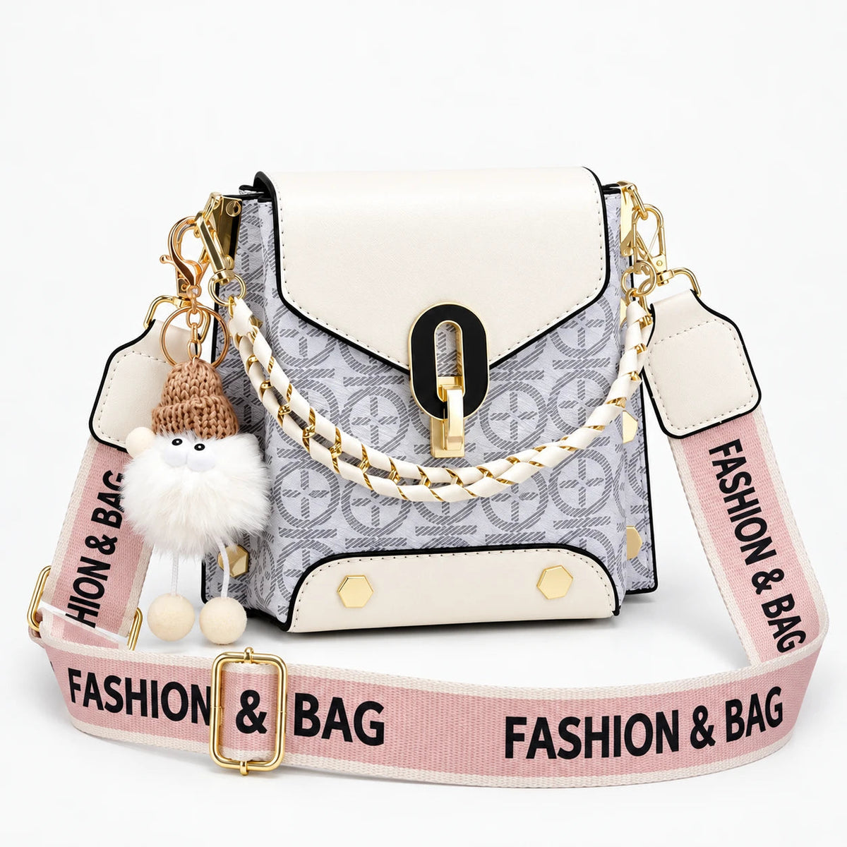 Women's Patterned Crossbody Bag in white, Compact & Hands-Free