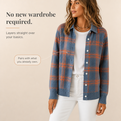 Women's Plaid Knit Shirt-Collar Cardigan - Hermione