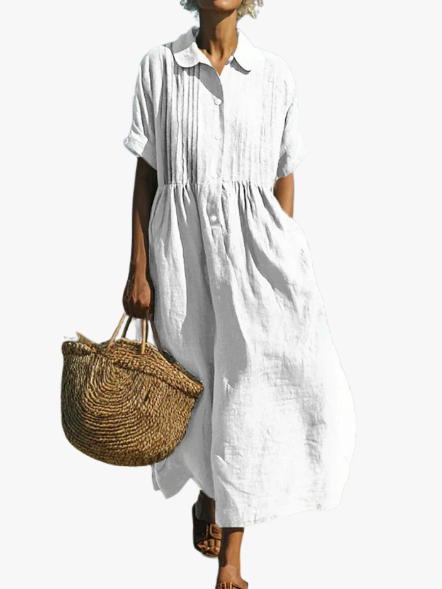 Women's Pleated Collared Maxi Dress - Relaxed Fit