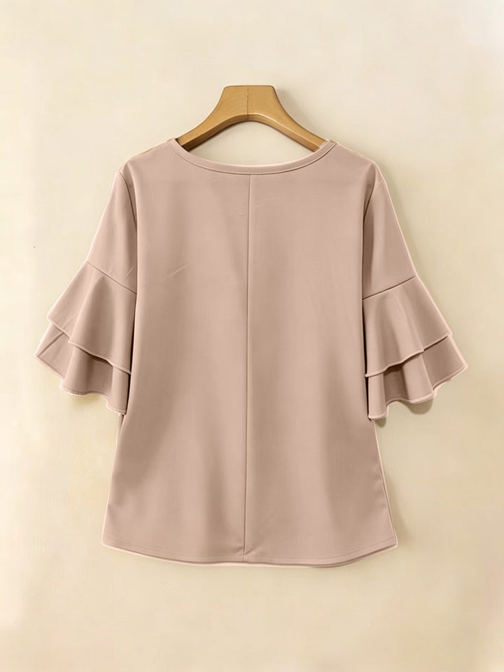 Women's Pleated Flared-Sleeve Blouse - Elegant Everyday