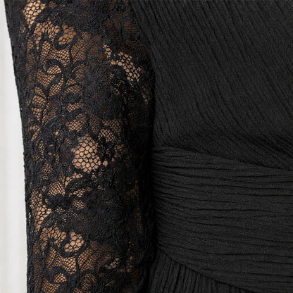 Women's Pleated Peplum Floral-Lace Pantsuit - Wide-Leg Formal