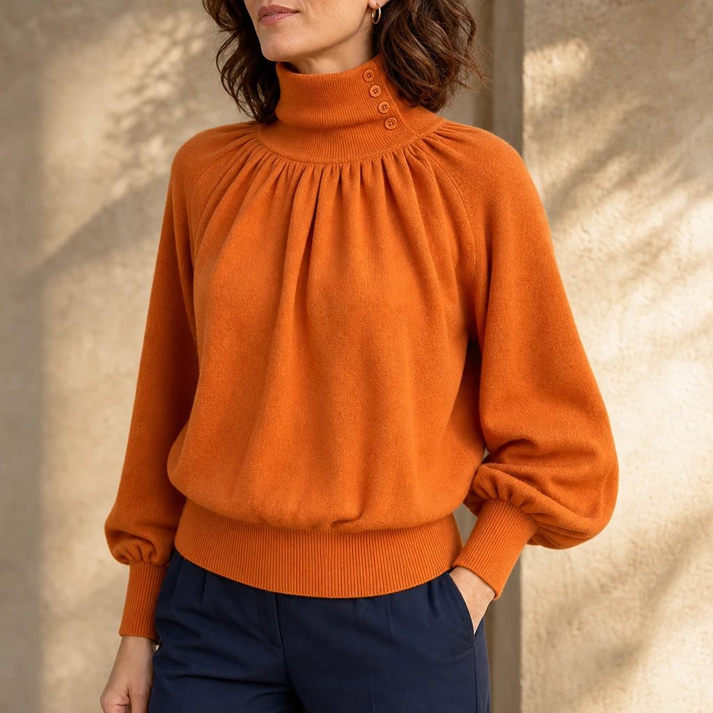 Women's Pleated Shoulder Lantern Sleeve Sweater - Relaxed Fit