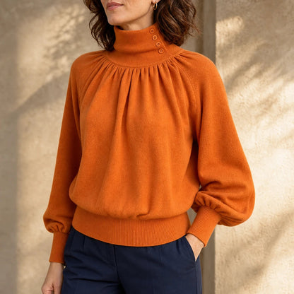 Women's Pleated Shoulder Lantern Sleeve Sweater - Relaxed Fit