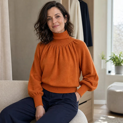 Women's Pleated Shoulder Lantern Sleeve Sweater - Relaxed Fit