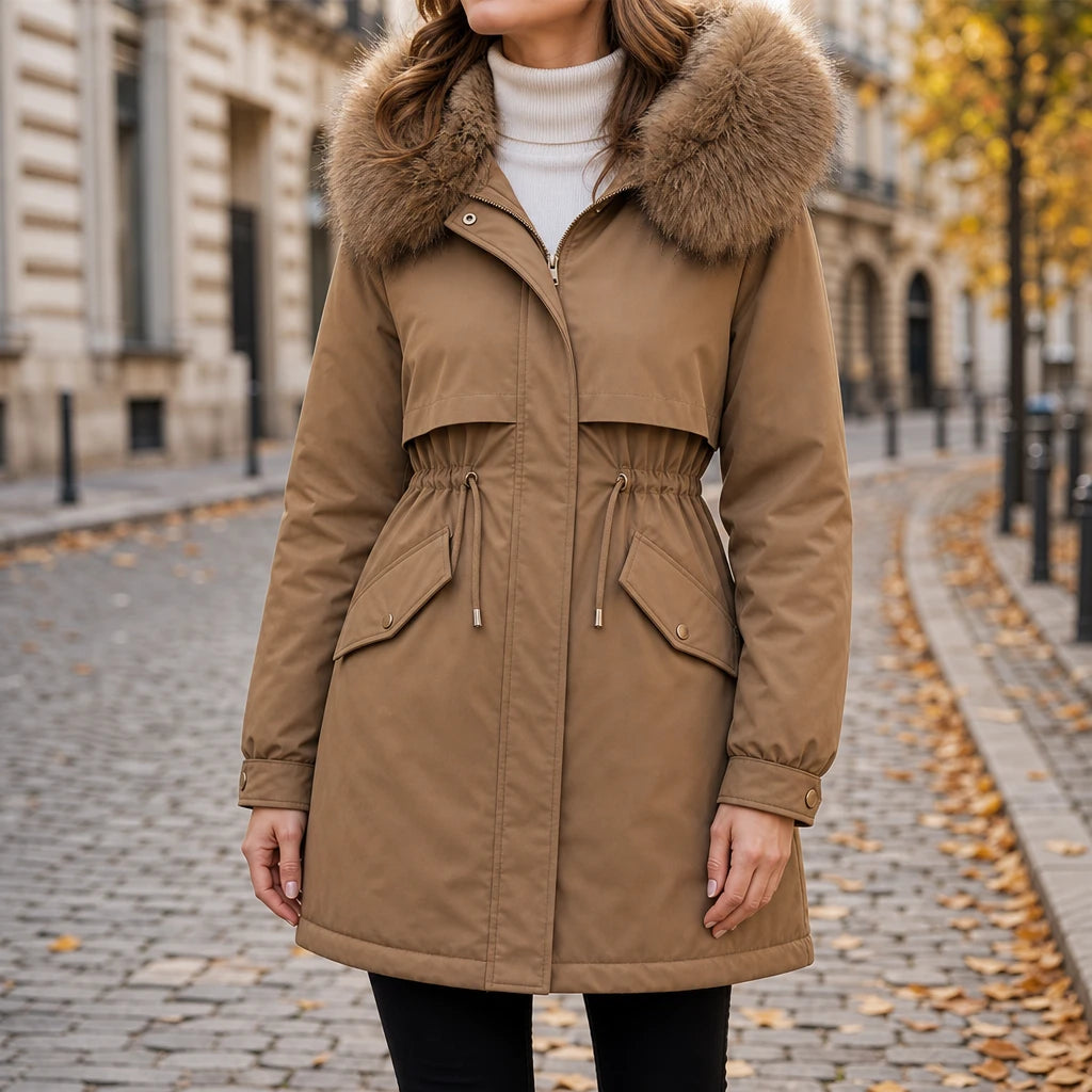 Women's Plush-Lined Mid-Length Parka - Slim Fit