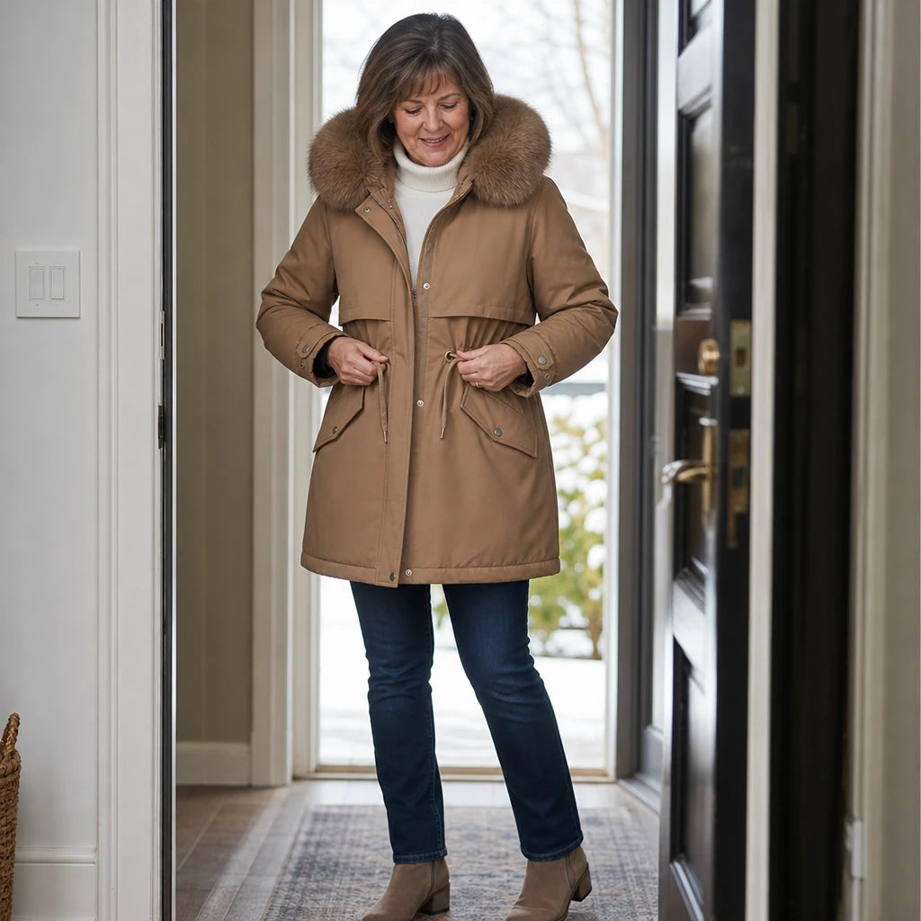 Women's Plush-Lined Mid-Length Parka - Slim Fit