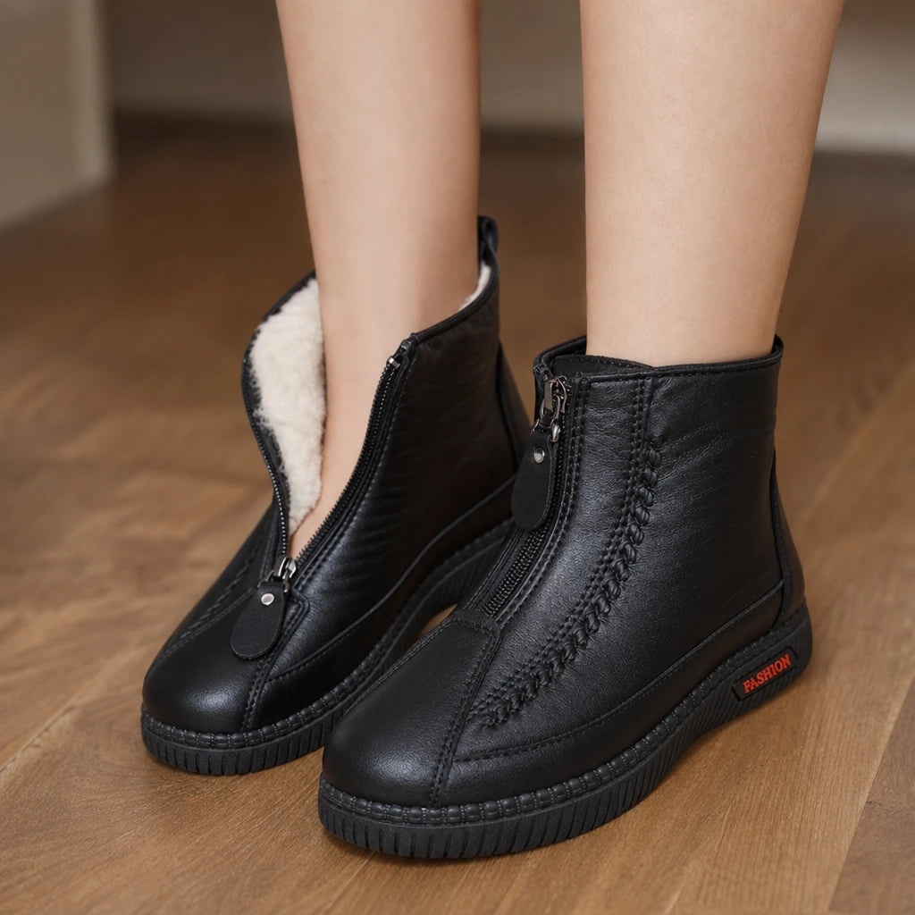 Women's Plush-Lined Zip-Up Ankle Boots - Warm Winter Comfort