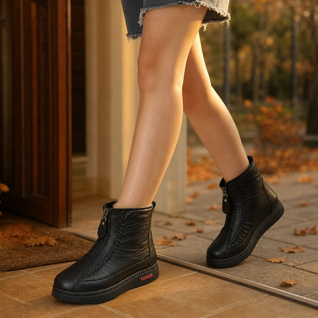 Women's Plush-Lined Zip-Up Ankle Boots - Warm Winter Comfort