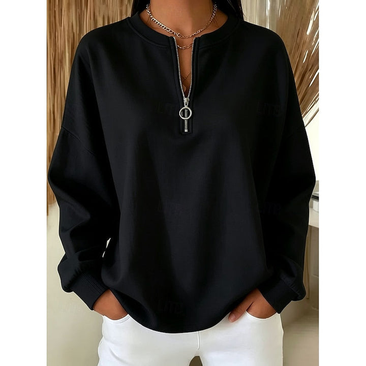 Women's Quarter-Zip High-Neck Sweatshirt in black, Relaxed Fit